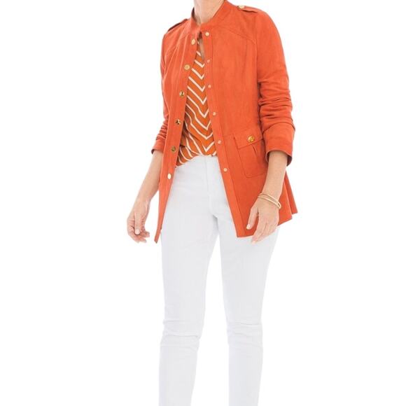 Chicos Womens Faux Suede Long Sleeve Orange Utility Jacket Chicos Size 0/4 - Picture 7 of 14